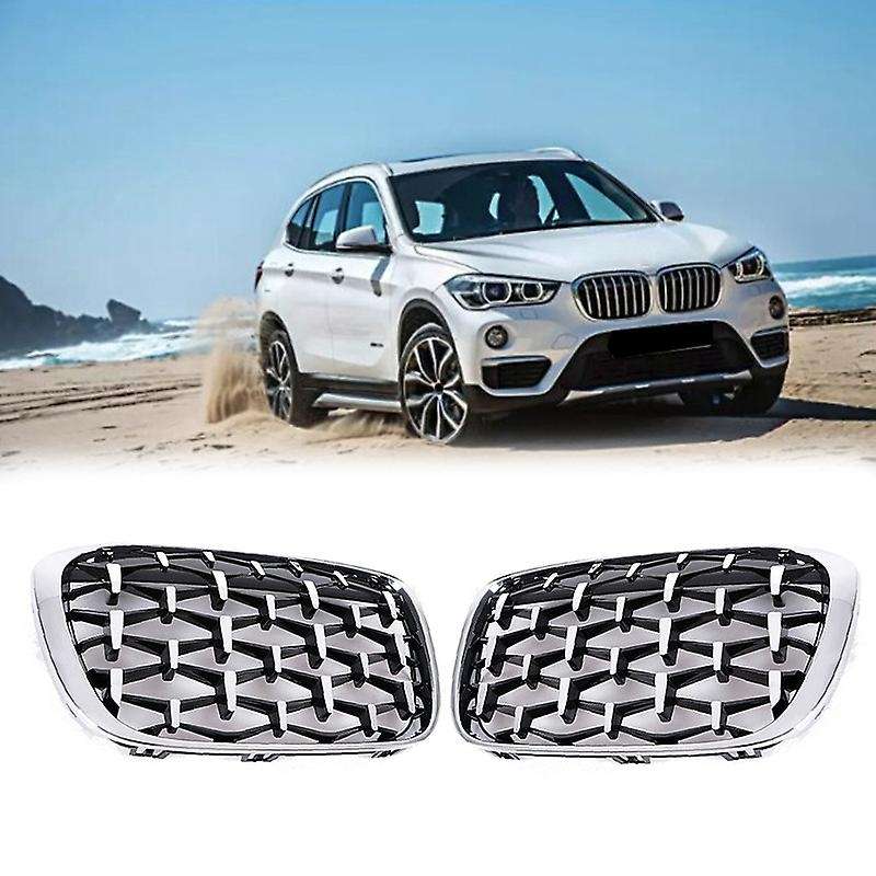 Car Diamond Front Kidney Grille Silver for  F48 F49 X1 2016-2019 Silver