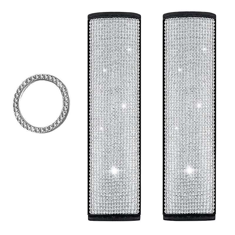 Car Diamond-Studded Seat Belts Shoulder Pads Car Crystal Rhinestone Start Button Ring Stickers Car I