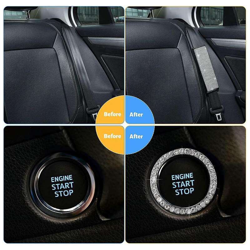 Car Diamond-Studded Seat Belts Shoulder Pads Car Crystal Rhinestone Start Button Ring Stickers Car I