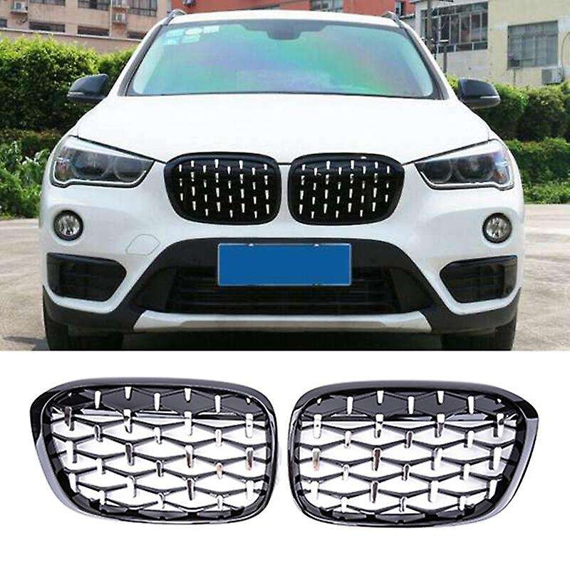 Car Diamond Front Kidney Grille Silver for  F48 F49 X1 2016-2019 Black+Silver