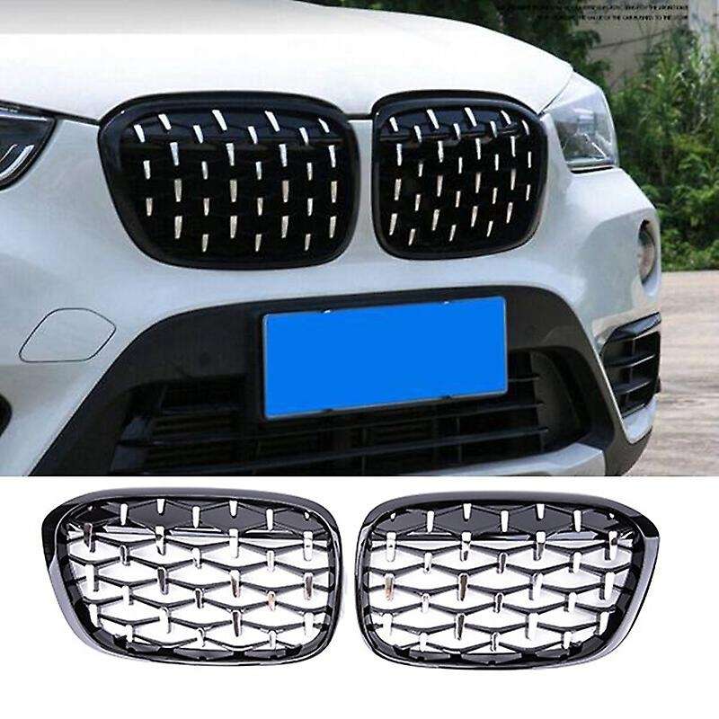 Car Diamond Front Kidney Grille Silver for  F48 F49 X1 2016-2019 Black+Silver