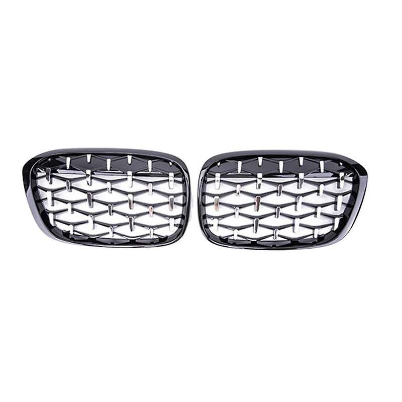 Car Diamond Front Kidney Grille Silver for  F48 F49 X1 2016-2019 Black+Silver