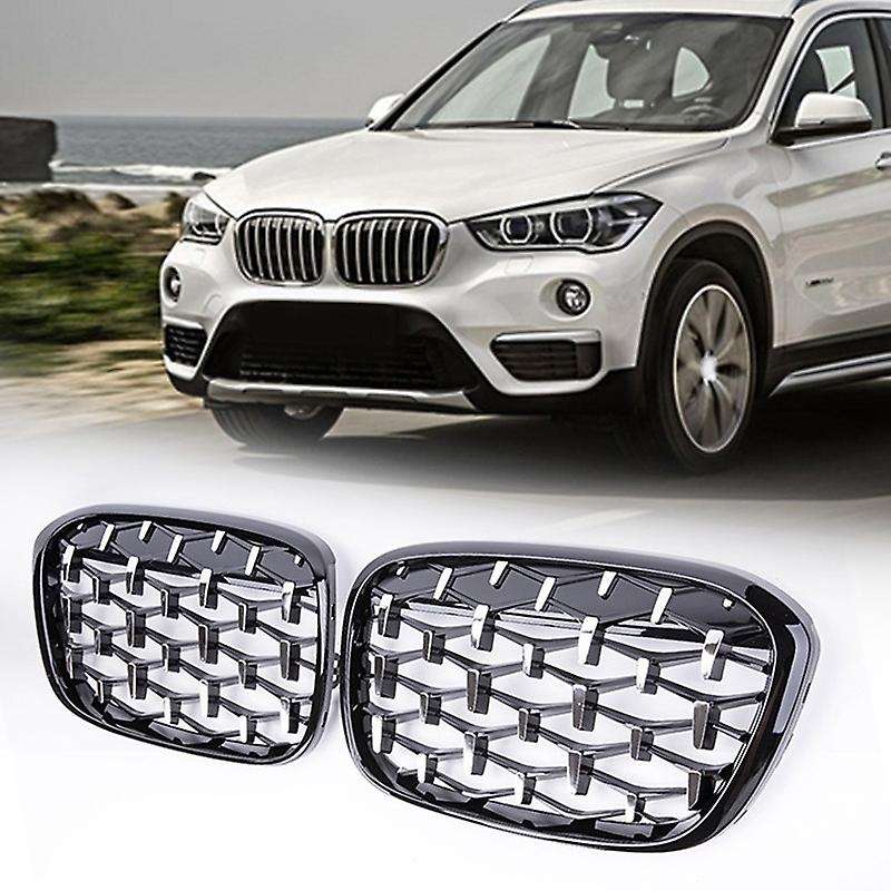 Car Diamond Front Kidney Grille Silver for  F48 F49 X1 2016-2019 Black+Silver