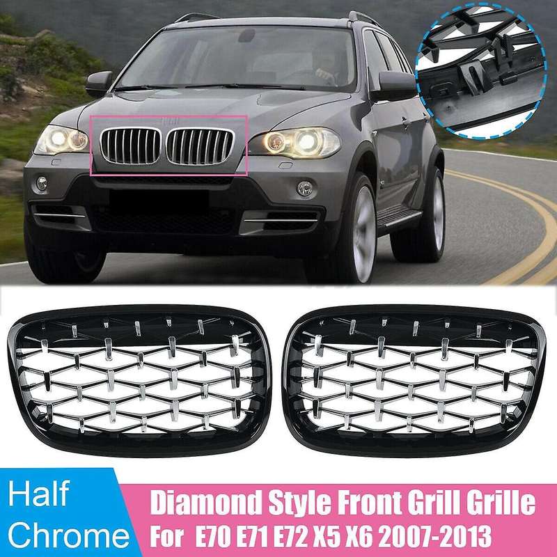 Car Diamond Grills Front Kidney Grill Chrome Mesh Grille Car Accessories for E70 E71 E72 X5 X6 2007-