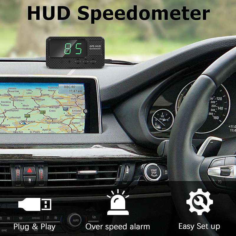 Car Digital GPS HUD Speedometer 3 inch Head Up Display with Overspeed MPH/KM/H Warning Alarm Black