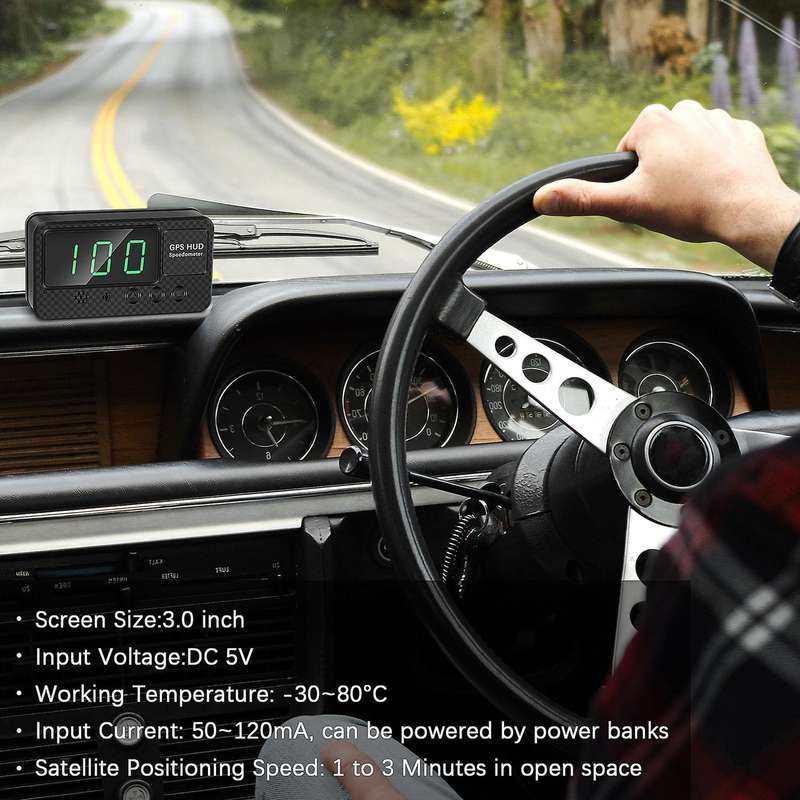 Car Digital GPS HUD Speedometer 3 inch Head Up Display with Overspeed MPH/KM/H Warning Alarm Black