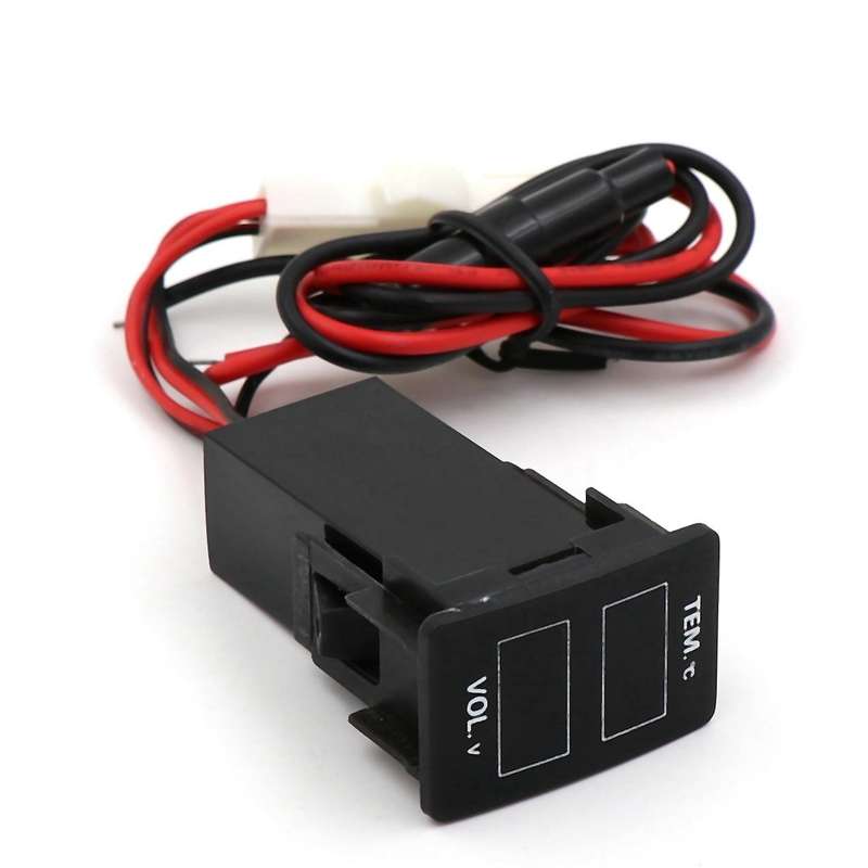 Car Digital Voltmeter Temperature Gauge 2 in 1 Voltage Temp LED Display Meter for 42X25mm
