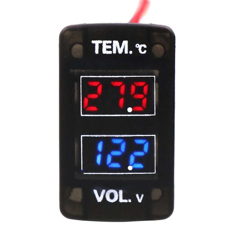 Car Digital Voltmeter Temperature Gauge 2 in 1 Voltage Temp LED Display Meter for 42X25mm