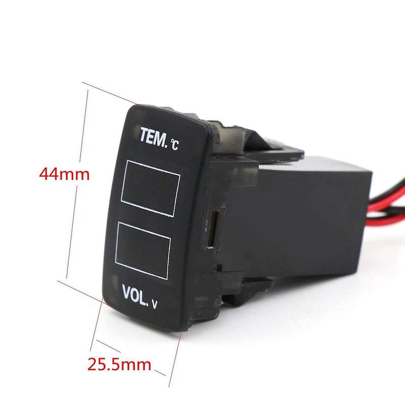 Car Digital Voltmeter Temperature Gauge 2 in 1 Voltage Temp LED Display Meter for 42X25mm