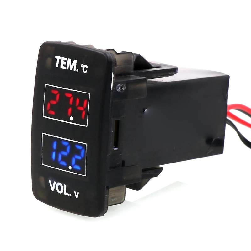 Car Digital Voltmeter Temperature Gauge 2 in 1 Voltage Temp LED Display Meter for 42X25mm