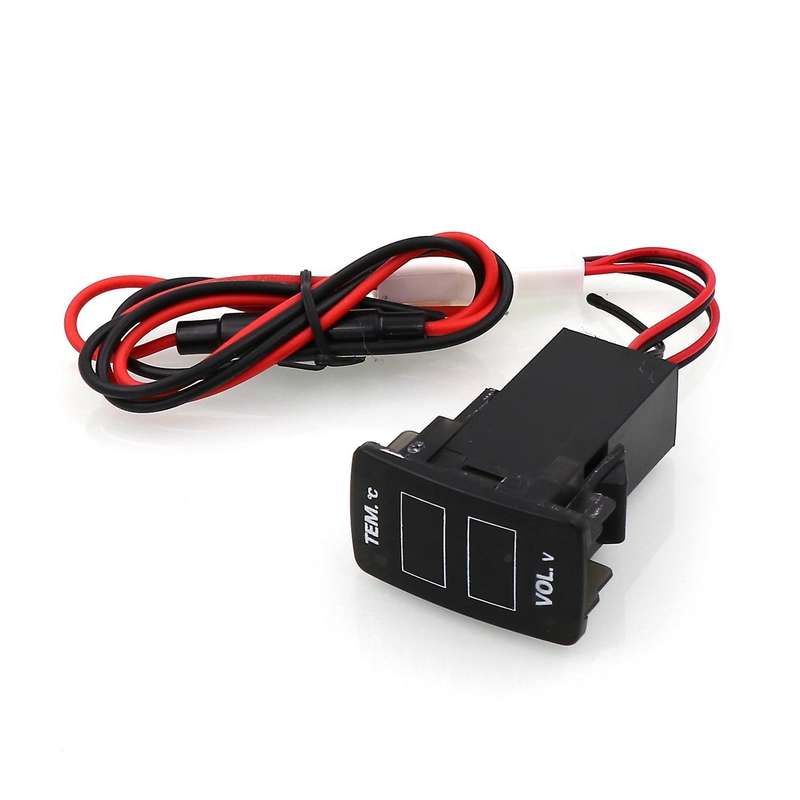 Car Digital Voltmeter Temperature Gauge 2 in 1 Voltage Temp LED Display Meter for 37X24mm