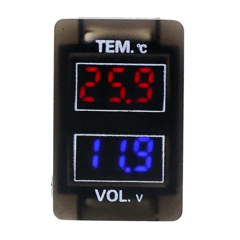 Car Digital Voltmeter Temperature Gauge 2 in 1 Voltage Temp LED Display Meter for 37X24mm