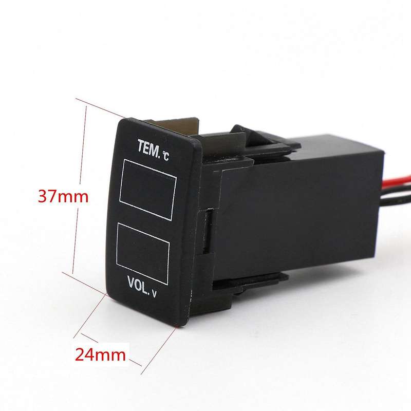 Car Digital Voltmeter Temperature Gauge 2 in 1 Voltage Temp LED Display Meter for 37X24mm