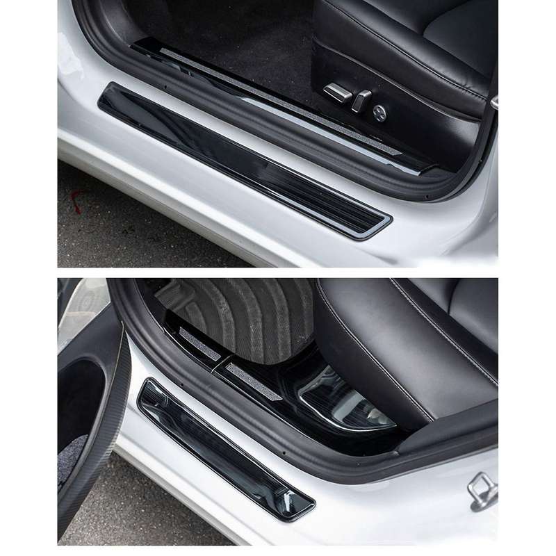 Car Door Sill Protector Stainless Steel Door Sill Guard Welcome Pedal for Model 3 2019-2021, Carbon