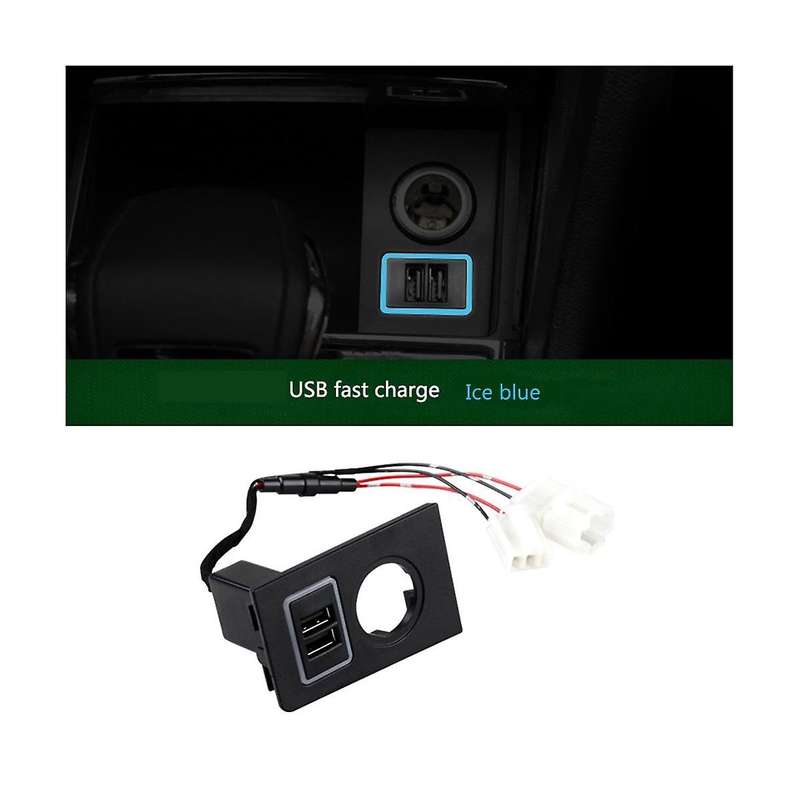 Car Double USB Charger GT Fast Charging for Kodiaq 2017-2020 Adapter Lighter Mount with Light Blue