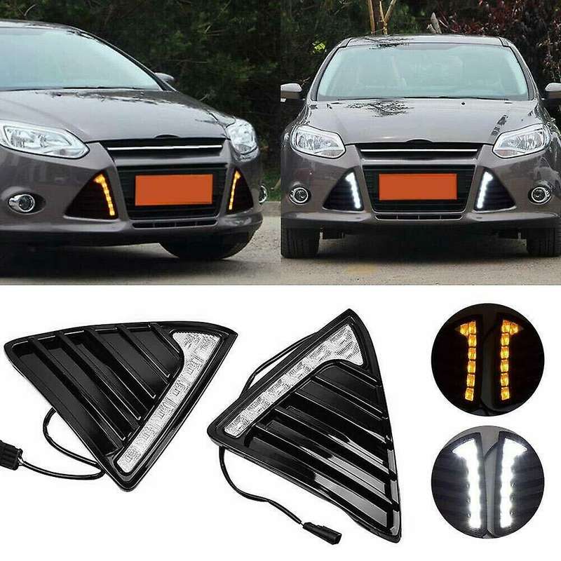 Car DRL Daytime Running Lights Fog Lamp for Focus 3 2012 2013 2014 White+Yellow