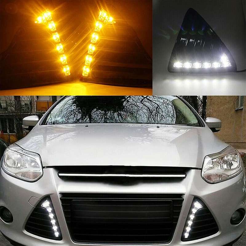 Car DRL Daytime Running Lights Fog Lamp for Focus 3 2012 2013 2014 White+Yellow