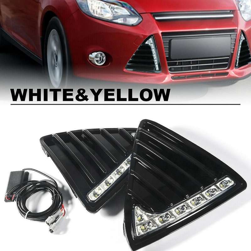 Car DRL Daytime Running Lights Fog Lamp for Focus 3 2012 2013 2014 White+Yellow