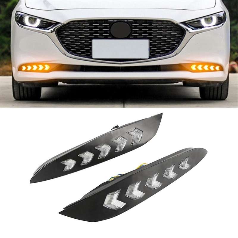 Car DRL Daytime Running Light for Axela 2019-2020 LED Fog Lamp Turn Signal Indicator White Yellow B