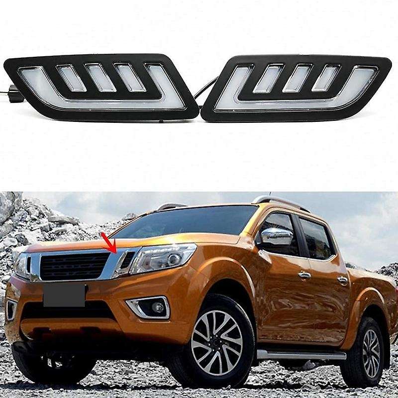 Car DRL Daytime Running Lights Mask Grille LED Lamp with Turning Signal for NAVARA NP300 D23 2015-20