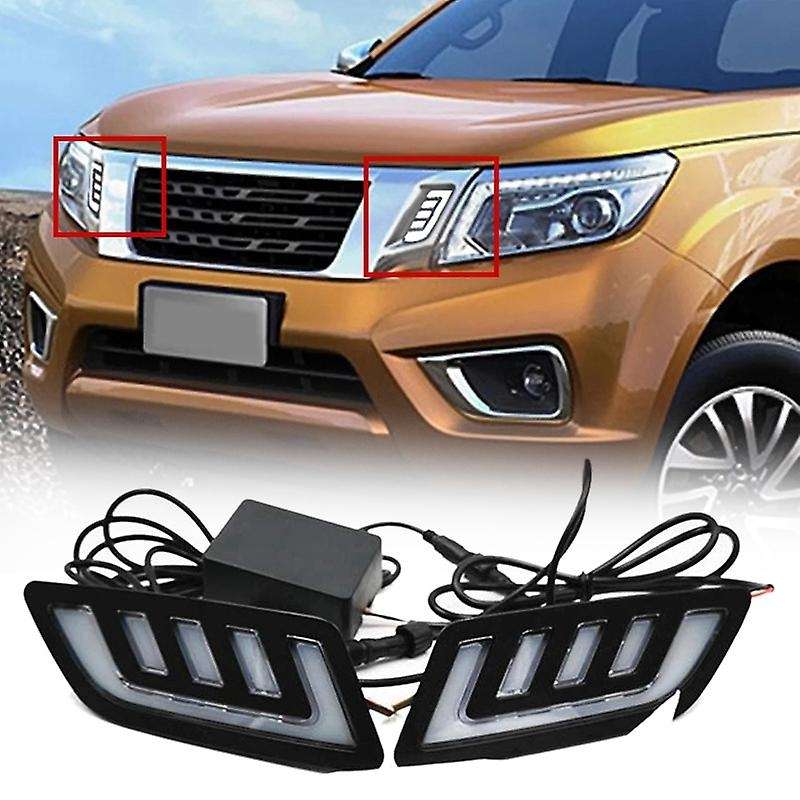 Car DRL Daytime Running Lights Mask Grille LED Lamp with Turning Signal for NAVARA NP300 D23 2015-20