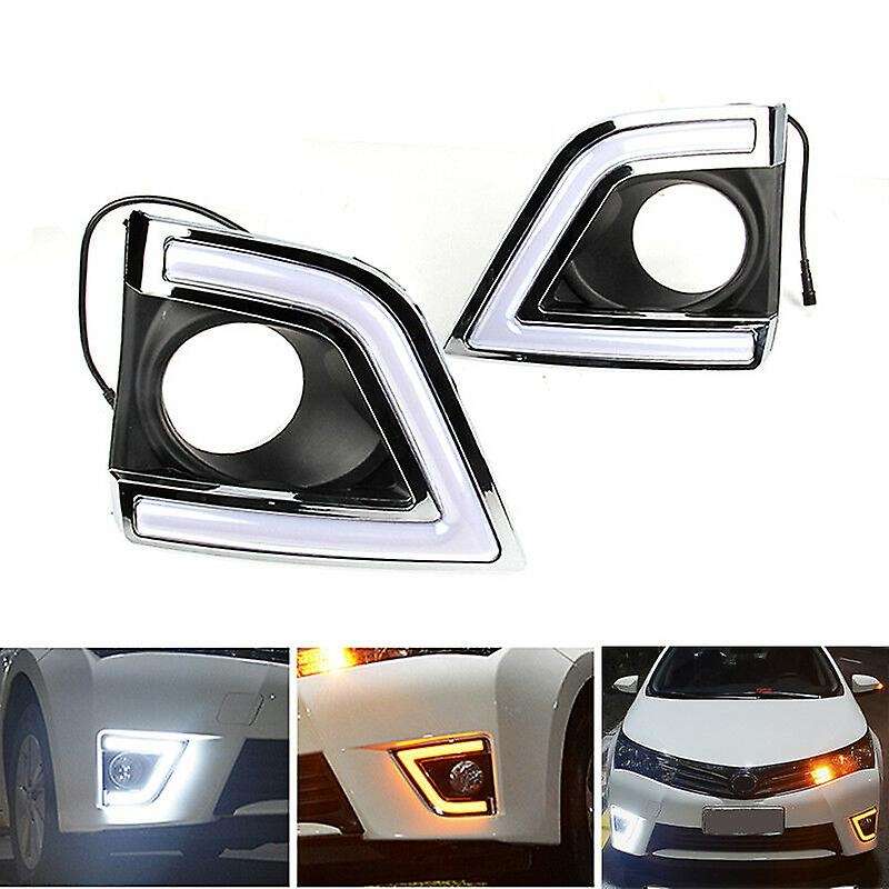 Car DRL LED Daytime Running Lights with Yellow Turn Signal Fog Lamp Cover for 2014 2015 2016