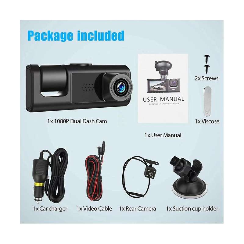 Car Dvr 3 Camera Lens Hd 1080p Dash Camera Dual Lens Dashcam Video Recorder 24h Parking Monitoring