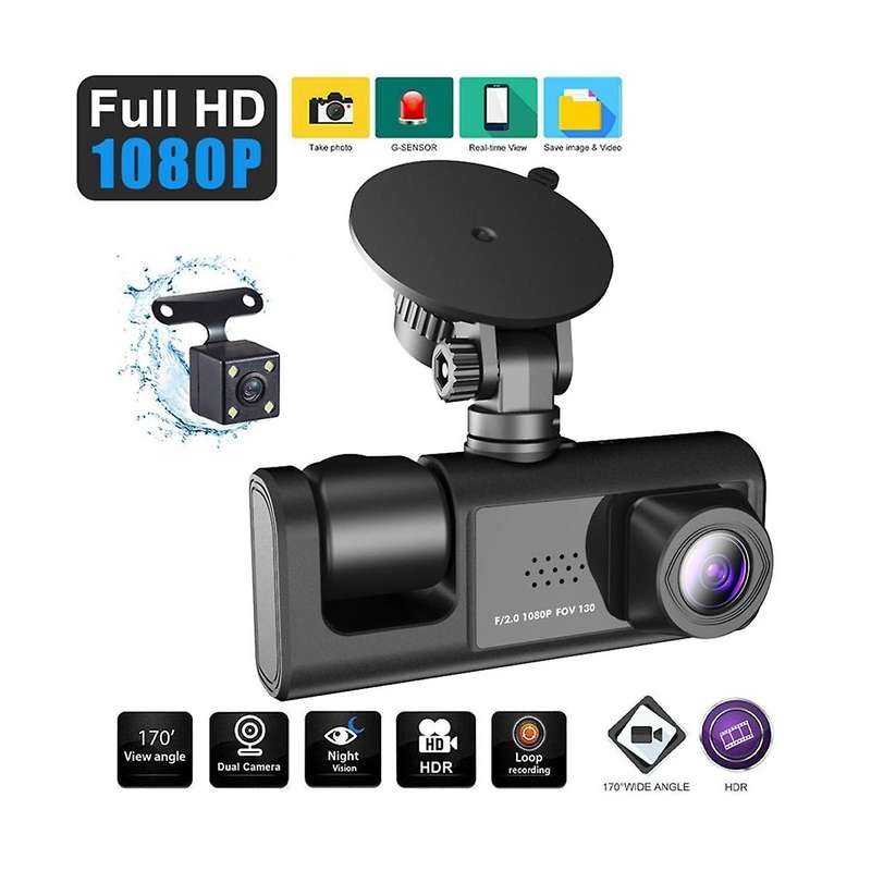 Car Dvr 3 Camera Lens Hd 1080p Dash Camera Dual Lens Dashcam Video Recorder 24h Parking Monitoring