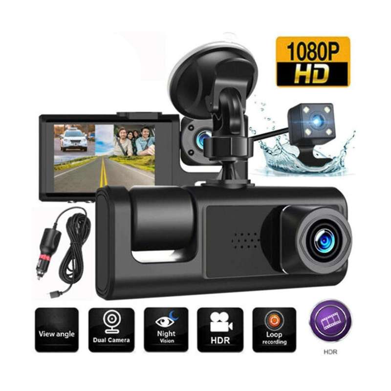 Car Dvr Hd 1080p 3-lens Inside Vehicle Dash Camthree Way Camera Dvrs Recorder Video Registrator Dash