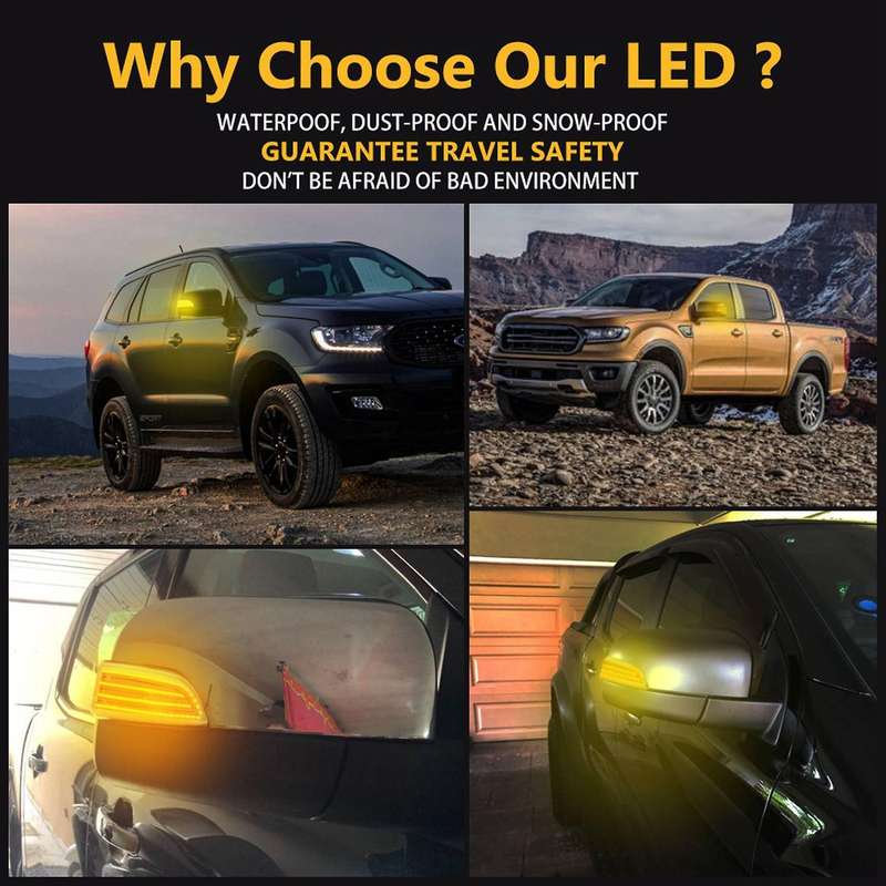 Car Dynamic LED Turn Signal Rearview Mirror Lights Blinker for Everest 2015-2019 T6 Clear