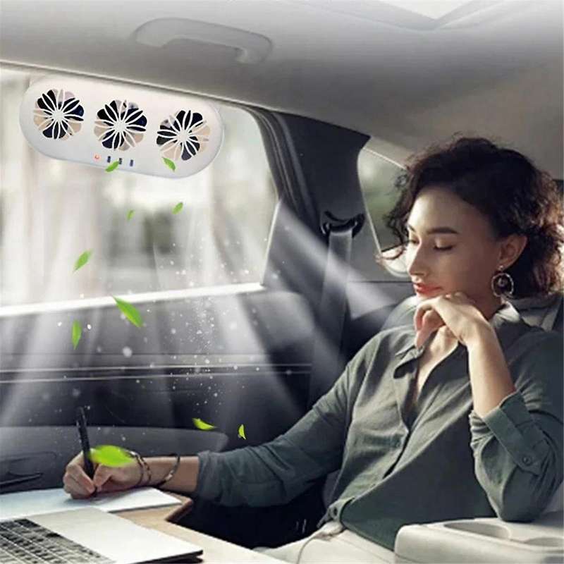 Car Exhaust Fan Solar Powered and USB Charging Window Ventilator 3 Fans Front Rear Interior Radiator