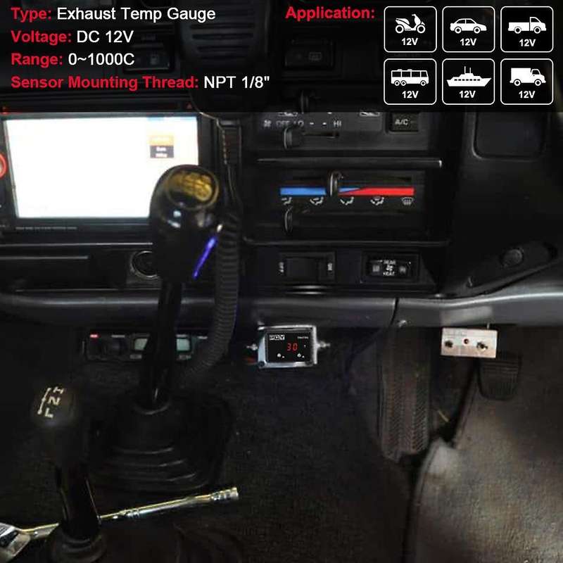 Car Exhaust Temp Gauge Exhaust Gas Meter Digital with Sensor EXT Temperature Meter Turbo for 4WD Pat