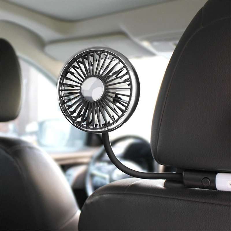 Car Fan for Backseat, Dual Head Hose Car Seat Fan with Led Lights, Portable USB Fan for Car, 3 Spee