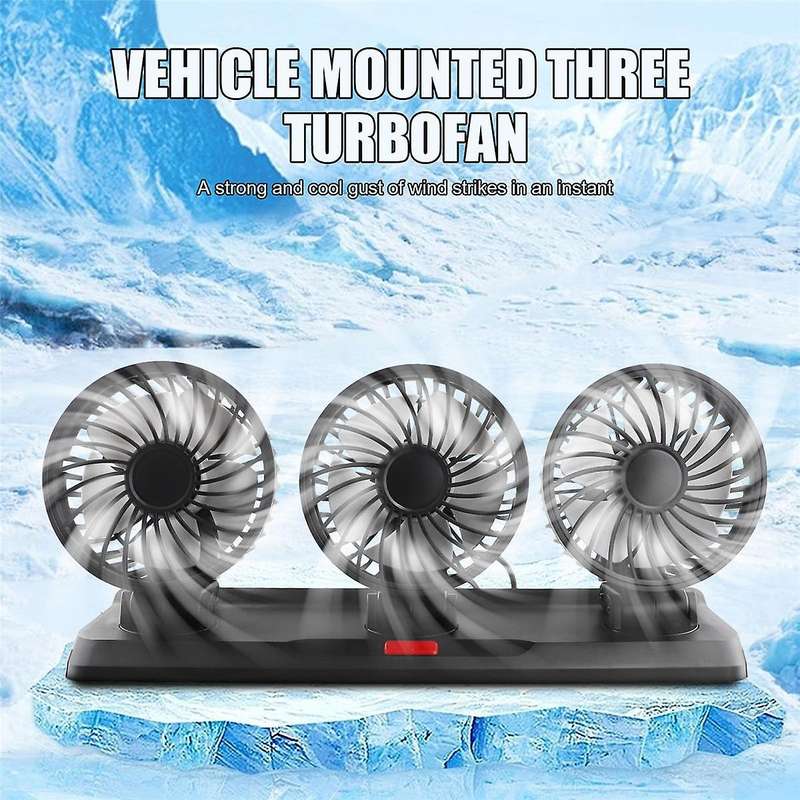 Car Fan Triple Heads Car Fan 5V with USB Cable Car Fan Powerful Cooling Dashboard Three-Speed Adjus