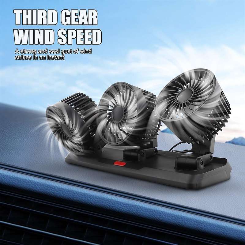 Car Fan Triple Heads Car Fan 5V with USB Cable Car Fan Powerful Cooling Dashboard Three-Speed Adjus
