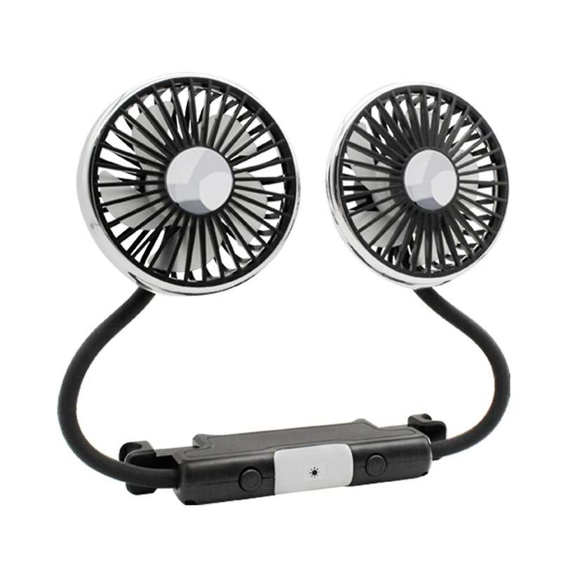 Car Fan for Backseat, Dual Head Hose Car Seat Fan with Led Lights, Portable USB Fan for Car, 3 Speed