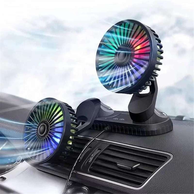 Car Fan, 360 Adjustable Dual Head USB Cooling Air Fan Low Noise Fan for Car SUV RV Truck ,with Colou