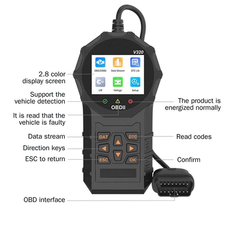 Car Fault Detector Clear/Erase Code OBD2 Scanner V320 Battery Tester Multilingual Car Diagnostic Too