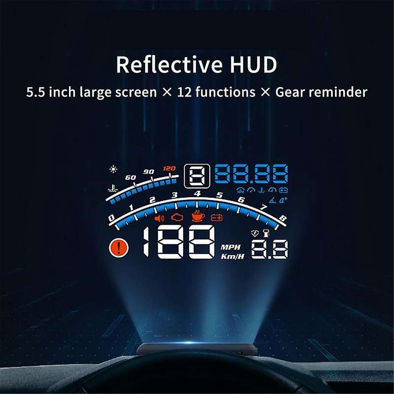 Car Flat Monitor Obdii Euobd 5.5inch Windshield Projector Hud Display Water Temperature Change Remin