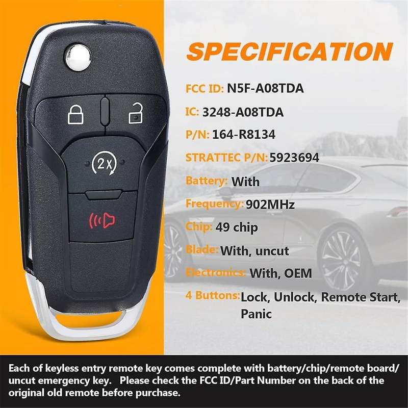 Car Flip Remote Key 4 Button Smart Key 902MHz N5F-A08TDA 49 Chip for F250 F450 F550