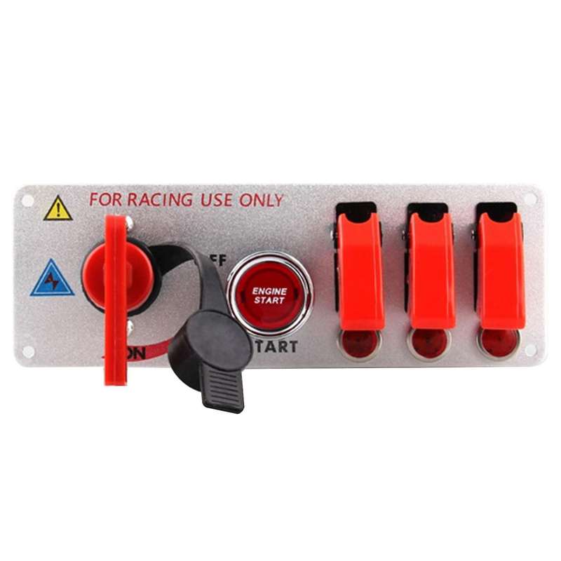 Car Flip-Up Ignition Switch Panel LED 12V 5 in 1 Engine Start Push Button Universal