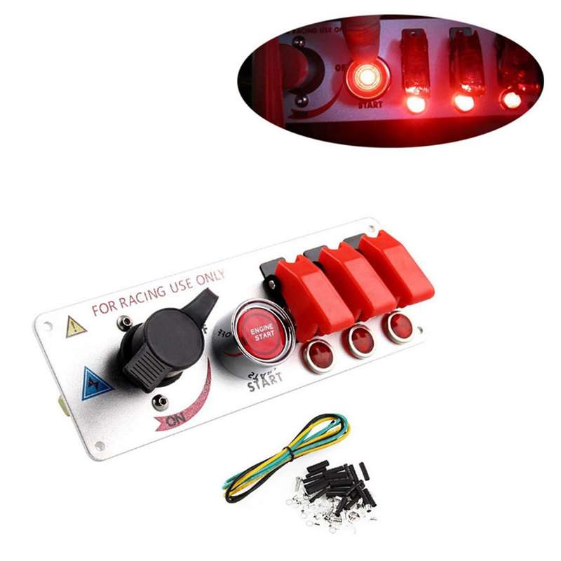 Car Flip-Up Ignition Switch Panel LED 12V 5 in 1 Engine Start Push Button Universal