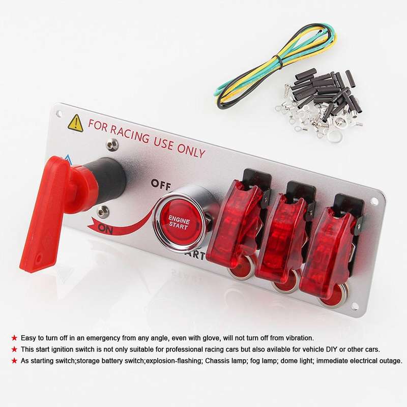 Car Flip-Up Ignition Switch Panel LED 12V 5 in 1 Engine Start Push Button Universal