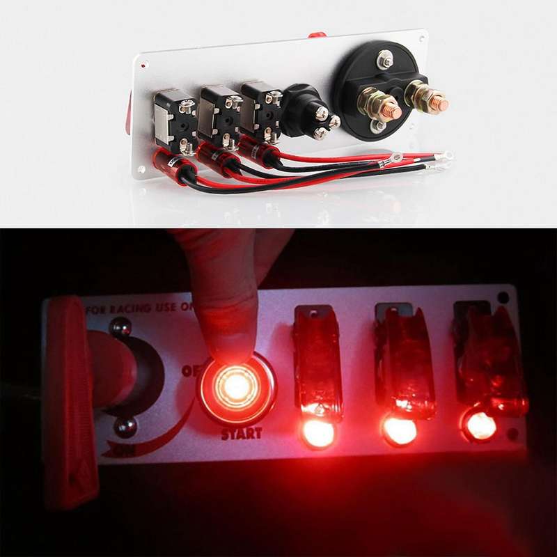 Car Flip-Up Ignition Switch Panel LED 12V 5 in 1 Engine Start Push Button Universal