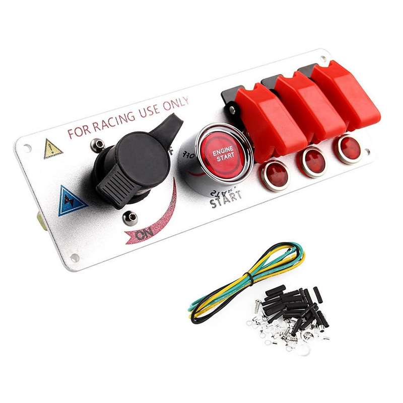 Car Flip-Up Ignition Switch Panel LED 12V 5 in 1 Engine Start Push Button Universal