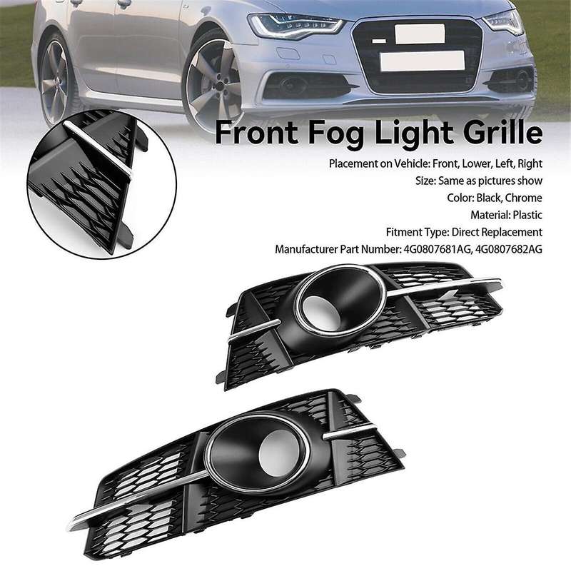 Car Fog Light Grill Lamps Cover with Hole for A6 C7 2016-2018 4g0807681ag 4g0807682ag