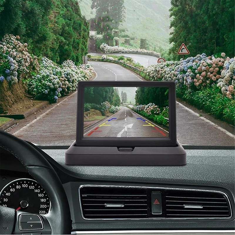 Car Folding Monitor Screen with 2 Way Video Input for Vehicle Rear View Camera Parking Backup Revers