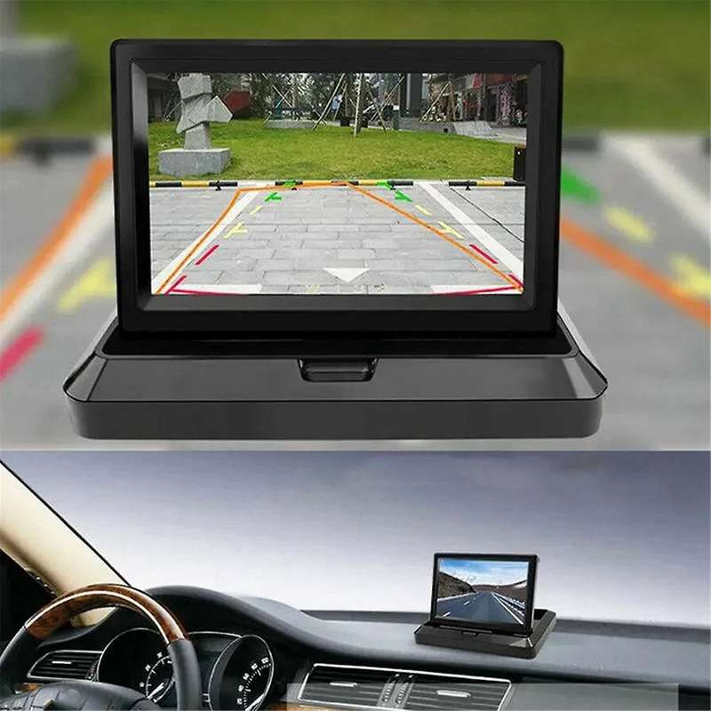 Car Folding Monitor Screen with 2 Way Video Input for Vehicle Rear View Camera Parking Backup Revers