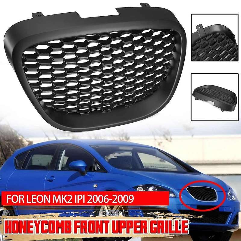 Car Front Black Honeycomb Grill Mesh Badgeless Sport Racing Grills for SEAT MK2 1P1 2006-2009
