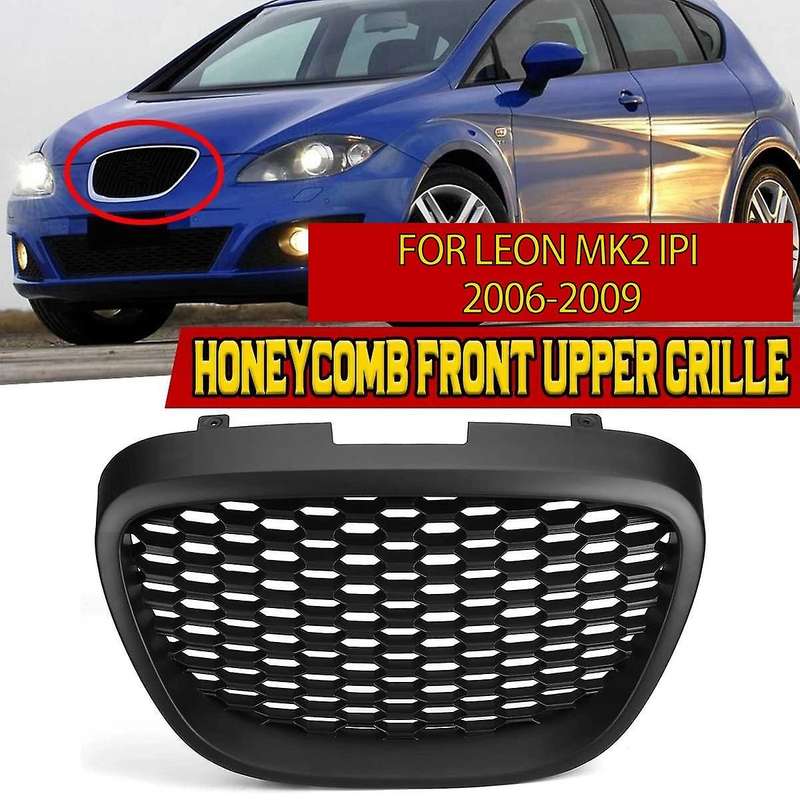 Car Front Black Honeycomb Grill Mesh Badgeless Sport Racing Grills for SEAT MK2 1P1 2006-2009